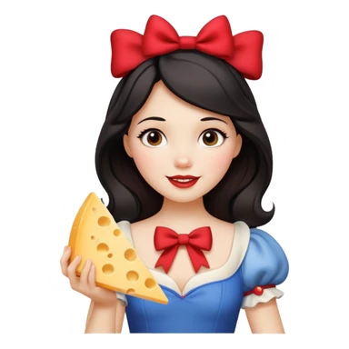 Happy Disney Snow White with red bow in hair and holding triangle wedge of cheese sticker