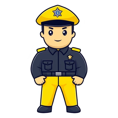 Russian police officer with yellow uniform and yellow police hat sticker
