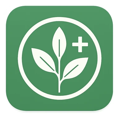 macOS CRM app icon for herbal therapy, with a circular emblem containing a stylized plant and a subtle cross symbol, green and white color palette, sleek and professional, no text sticker