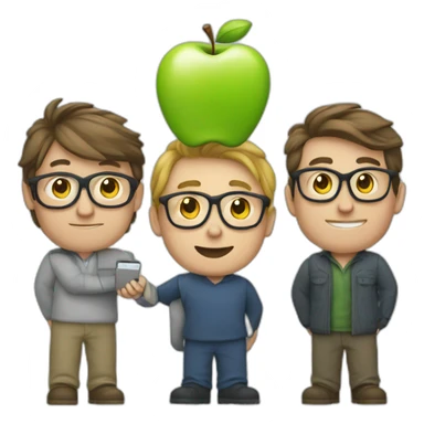 four european nerds holding up the apple logo sticker