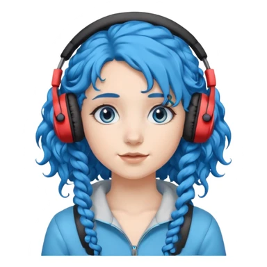 blue haired earringed heaphone wearing girl very very curly long haired sticker