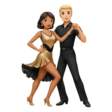 Dancesport professional latin couple dancing the rumba, the women is in skinny short sparkly dress, the man is in black shirt and black classic pants  sticker