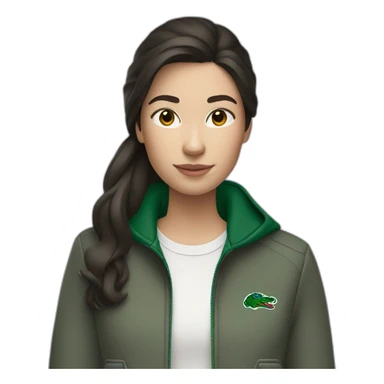 brunette girl with lacoste jacket sticker