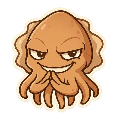 fun, expressive cartoon cuttlefish with evil steeple fingers and a smug grin sticker