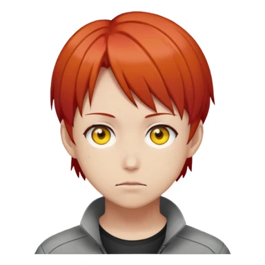 Makima from anime Chainsaw Man emoji style, short red hair, yellow eyes, calm facial expression sticker