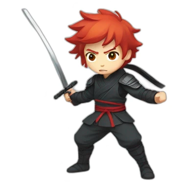 anime boy with red  hair, in ninja like defense pose sticker