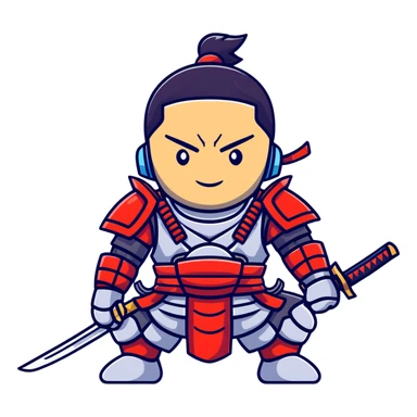 wandering cyborg male samurai with mechanical parts and traditional sword sticker