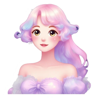Gorgeous pastel anime style lady blushing nebula-gradient-sparkle face dreamy idol model colorful shiny stars galaxy kawaii cottagecore pearly petite simplistic aesthetic trending style sticker
