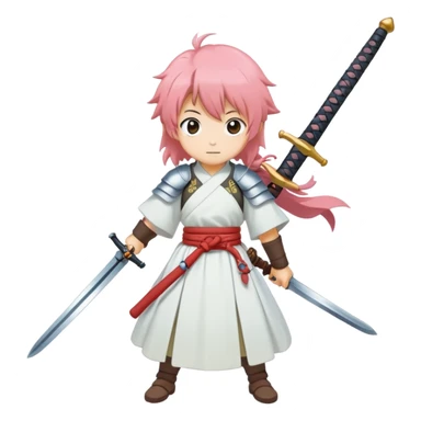 the blossom emoji and the sword emoji (not crossed ones) combined with eachother in an anime ghibli style sticker