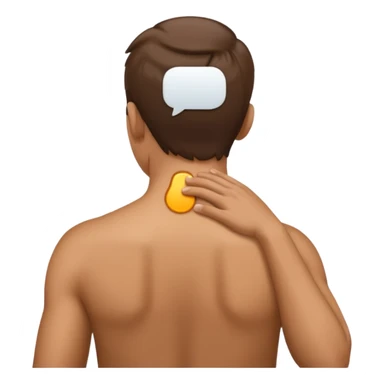 person with strain in the back of their neck. One hand holding the back of the neck sticker