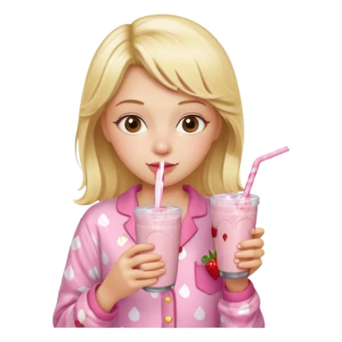 Ein Blondes mädchen was einen erdbeershake trinkt und blond ist und eine rosa ne Pyjama an hat sticker