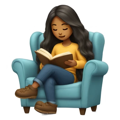 long hair girl reading a book in cozy chair  sticker