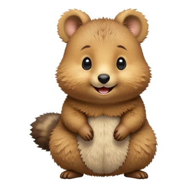 cinematic-quokka-realistic-emoj,-small-round-frame-balanced-on-tiny-strong-hind-legs,giant-fluffy-cheeks-large-smile-fluffy-brown-fur-radiating-a-warm-softness,-big-round-eyes-filled-with-joy, realistic emoji sticker