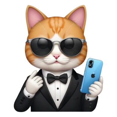 Cat with sunglasses and tuxedo while playing with a iphone 9 pro max sticker
