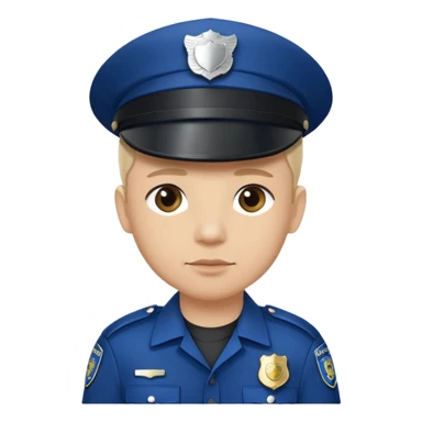 This is a cartoon-style avatar of a police officer with light skin, wearing a dark blue cap featuring a silver badge, and showing a neutral expression. sticker