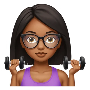 Negra,cabelo liso,óculos com armação de gato segurando peso de academia sticker
