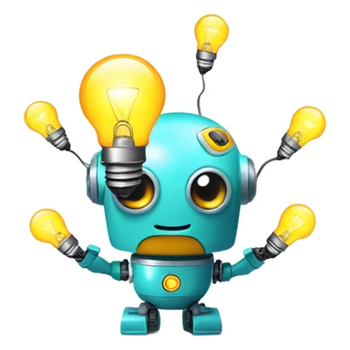 cute robot holds colorful light bulbs sticker
