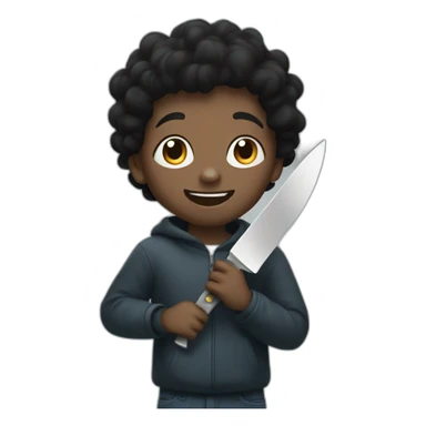 smiling black hair kid with a knife sticker