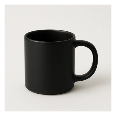 minimal black mug on white background, no text sticker