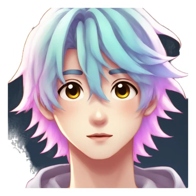 Gorgeous anime style shojo man with blushing face aesthetic and pretty colorful shiny gradient pastel hair trending style sticker