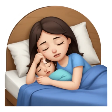 generate a girl brunette sleeping in bed. Looking upset sticker