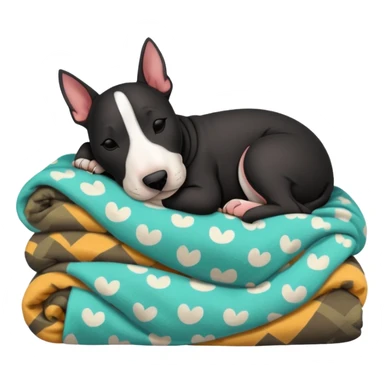 black bull terrier sleeping cozy with blanket  sticker