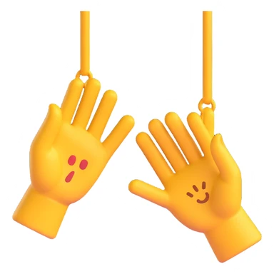 Two open hands in emoji style, tilted to the right as if pushing a swing, with motion lines behind them to show movement. Minimal background, clean cartoon style sticker