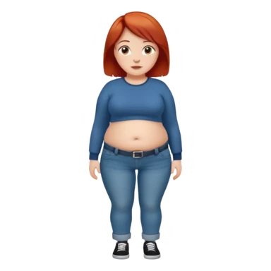 Lazy old Short woman with straight short red hair and fat tummy..wears jeams and full sleeve  tshirt sticker