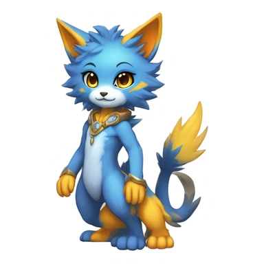 Anthro-Edgy-Cool-Blue-Yellow-Beige-Orange-Contrast-Colors-Fantasy-Fur-Sona-Chibi-Shiny-Fakémon-Hybrid full body sticker