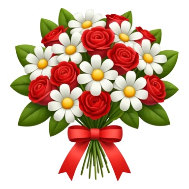 one red flower and one white flower in bouquet with red band sticker
