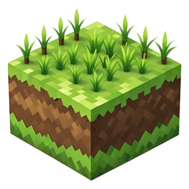 Minecraft grass block, square shape, brown and green, smooth, isometric sticker