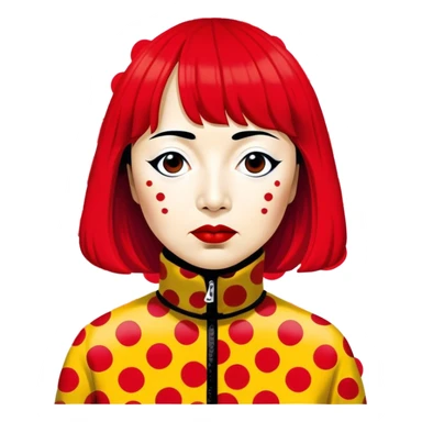 Yayoi Kusama – Cinematic Realistic Portrait of Yayoi Kusama, depicted as an avant-garde artist with an eccentric, captivating expression surrounded by her iconic polka dot patterns, rendered with vivid textures and imaginative lighting that evokes her unique, surreal creative world. sticker