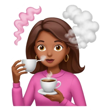 Mulher morena tomando café  com roupa rosa esfriando o café  sticker