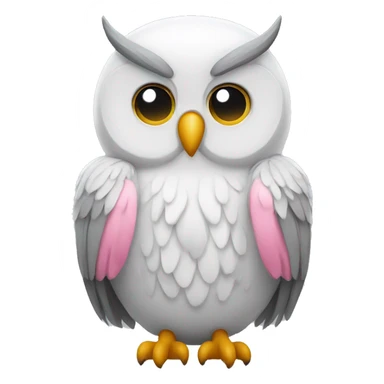 white owl with pink ears and grey wings sad sticker