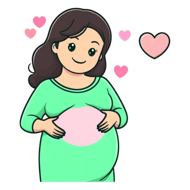 smiling brunette pregnant woman surrounded by pastel pink hearts sticker