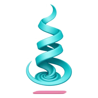 Tiny compressed Stylized teal tornado symbol inside a pastel white gradient square icon, pink thin borders sticker