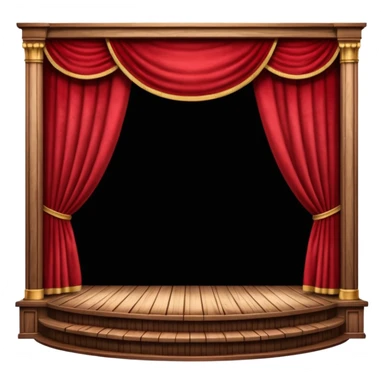 A wooden theater stage with red curtains slightly parted. sticker