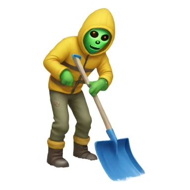 Alien shoveling snow  sticker