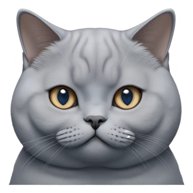Cinematic Elegant Grey British Shorthair Cat Portrait Emoji, Head tilted slightly with a scrunched, iconic British Shorthair face, sleek soft grey fur with subtle blue undertones, Simplified yet sharp features, highly detailed, glowing with a warm, confident glow, high shine, poised and regal, stylized with an air of grace, focused and attentive, soft glowing outline, capturing the essence of calm elegance and quiet charm, so lifelike it feels as though it could turn its head and give a dignified meow at any moment! sticker