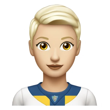 Jesse Maley pretty older white Swedish looking Playboy model stylefemale with platinum blonde, pixie, cut haircut and golden skin and aleeds united shirt and badge sticker