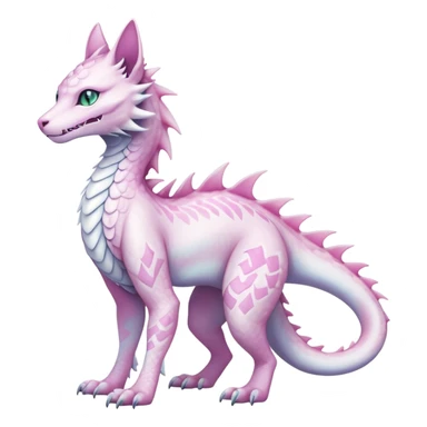 Kawaii white pastel iridescent beautiful pretty elegant divine edgy fantasy feline-vernid-sergal-Haku-dragon-fursona animal creature, full body with intricate markings  sticker