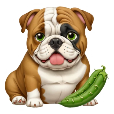 English bulldog eating green beans sticker