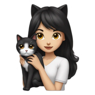 Persian girl with black hair and black and white cat sticker