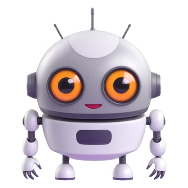 Friendly robot with big expressive eyes — round head, glossy finish, slightly clumsy but charming (think Wall-E meets Baymax). sticker