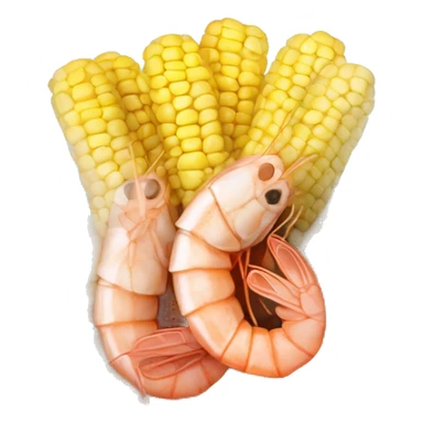 Cooked shrimp with small potatoes and corn cobs inside a see-through bag sticker
