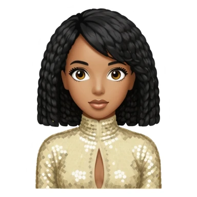 Kelly Rowland from Destiny's Child with black hair, cream sequin outfit sticker