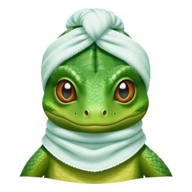 Lizard with face mask and towel on its head and cucumbers on its eyes sticker