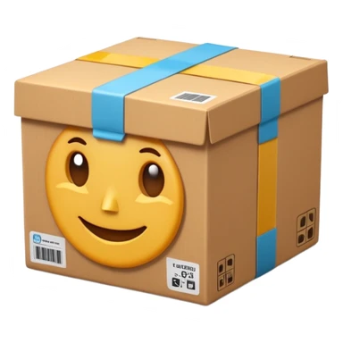 3D Apple-style emoji of a cardboard delivery box with a shipping label and tape. Rounded, glossy, smooth, soft shadows, white background.


 sticker