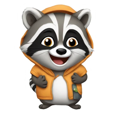 Happy raccoon with a t-shirt sticker