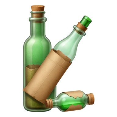 message bottle with paper inside green sticker